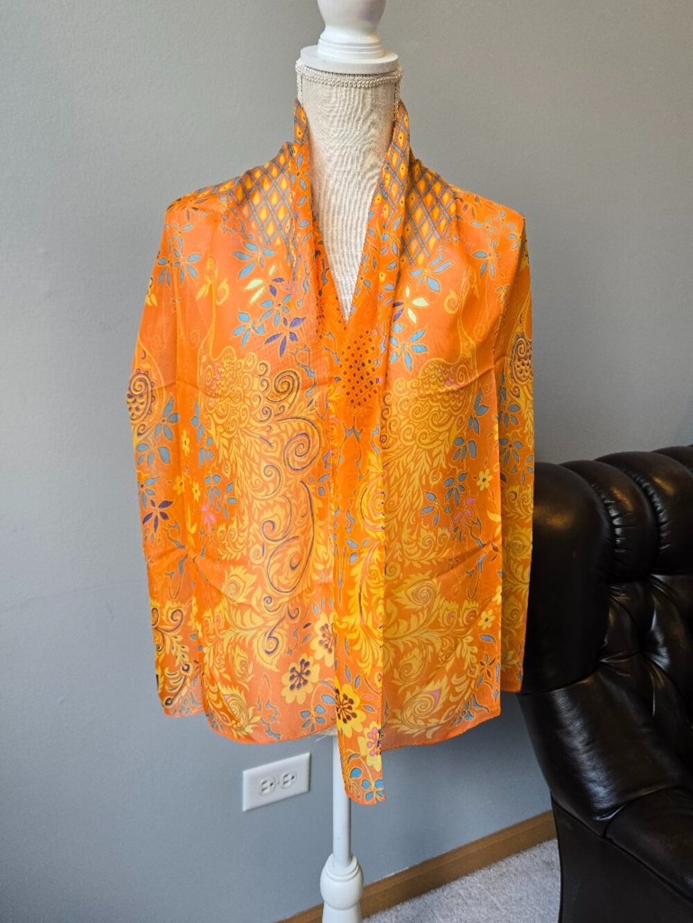 Orange Peacock Design Lightweight Rectangular Women's Scarf